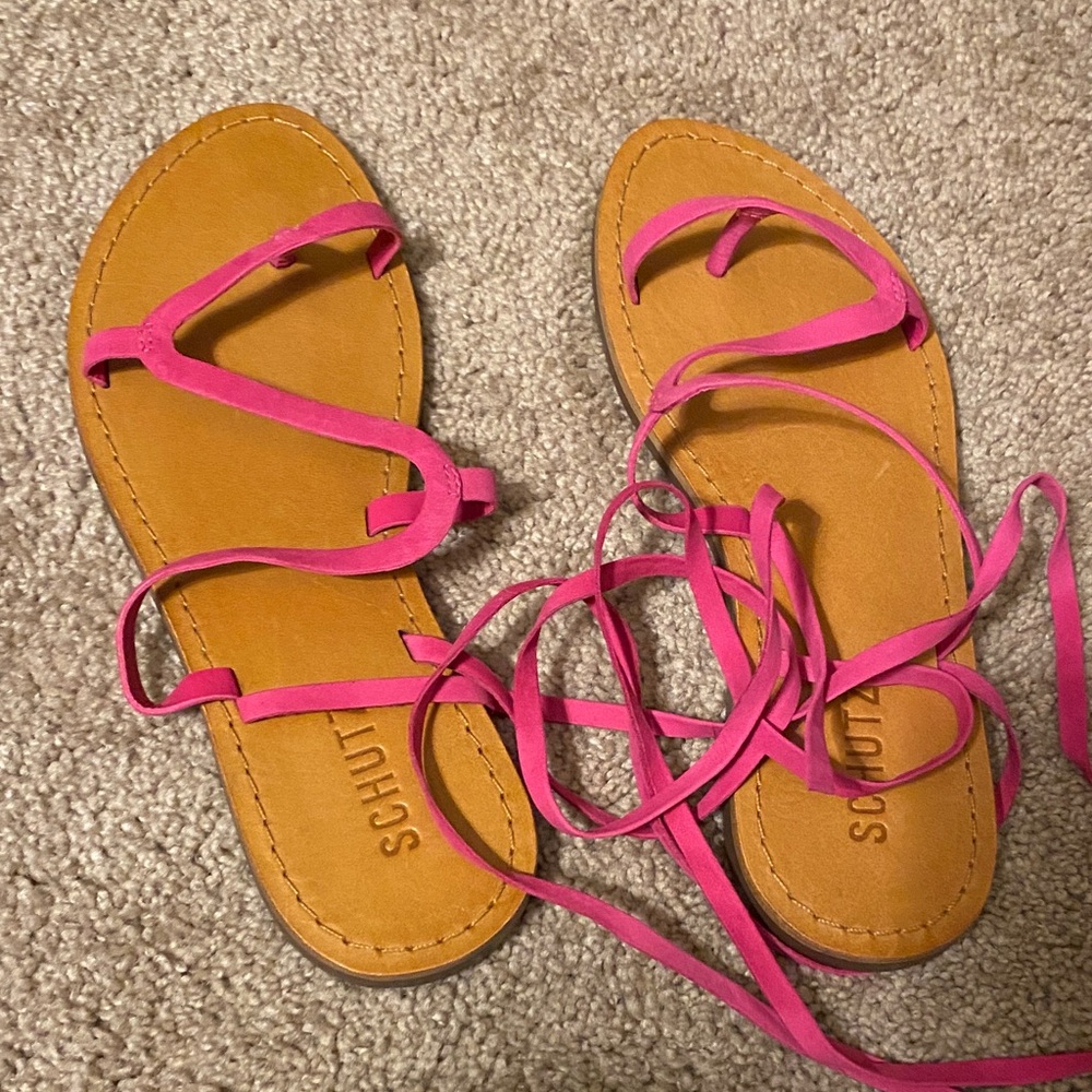 SCHUTZ Pink Lace-Up Sandals